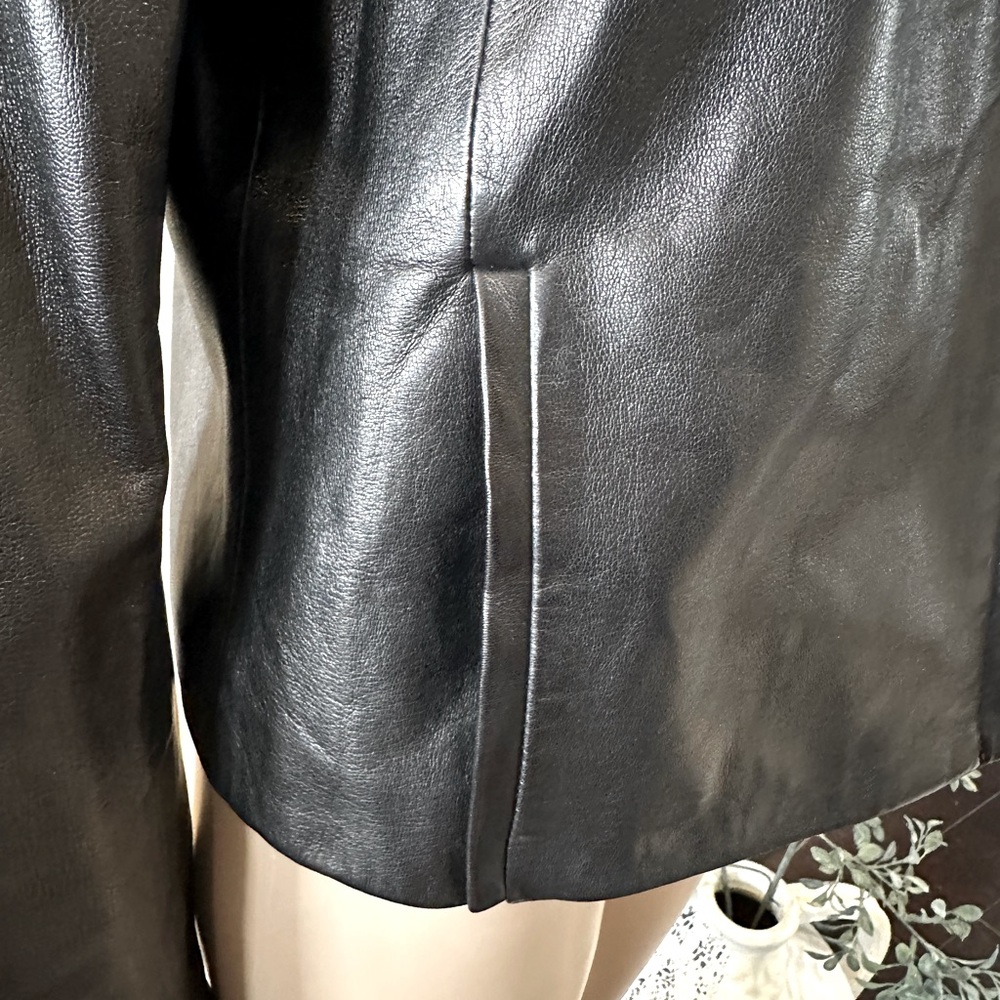 DVF Black Ruffle Leather Jacket - Picture 4 of 9